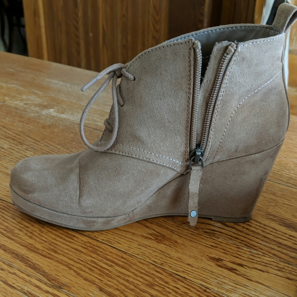 Tan Suede Ankle Wedge Booties